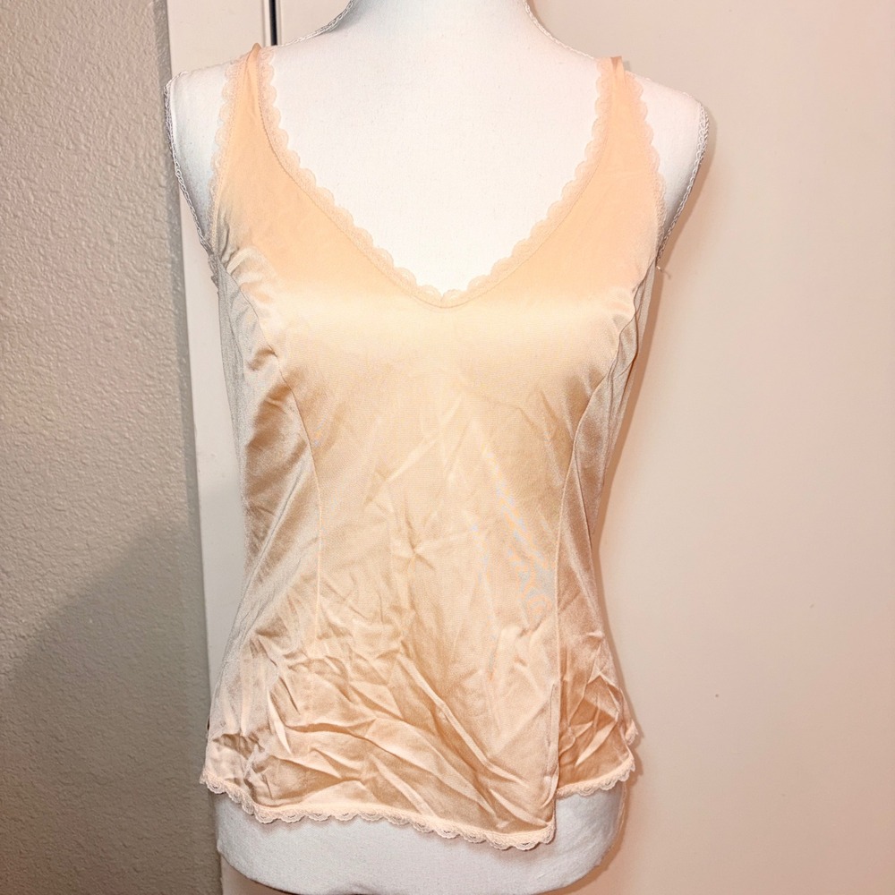 Warners Perfect Measure Vintage Camisole Peach Lace Trim Nylon Tank Top 34 55200